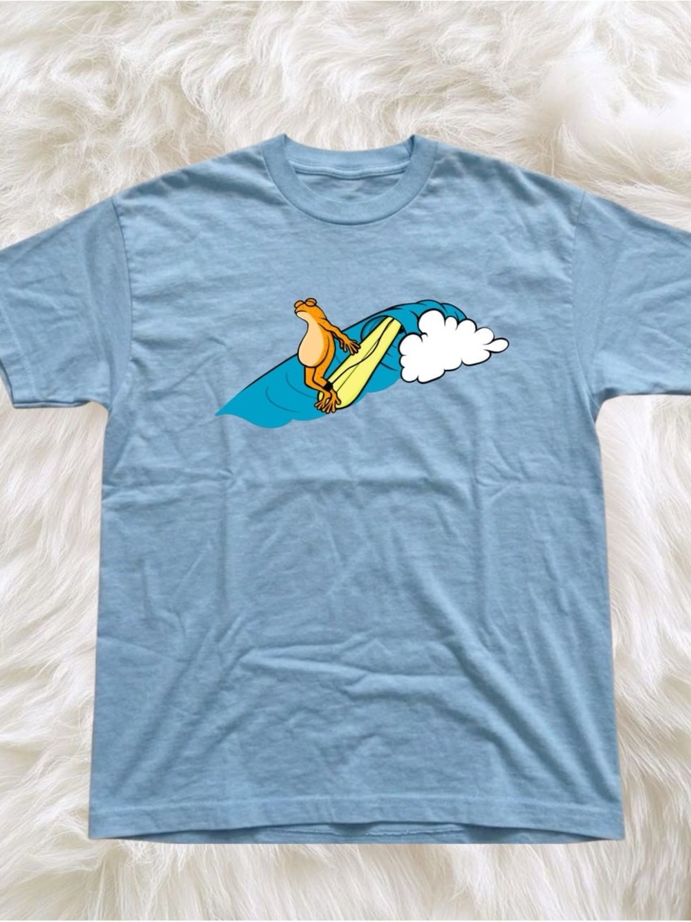 Gildan Light Blue Short Sleeve Tee with Surfing Graphic